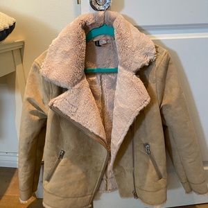 Tan coat with faux fur lining